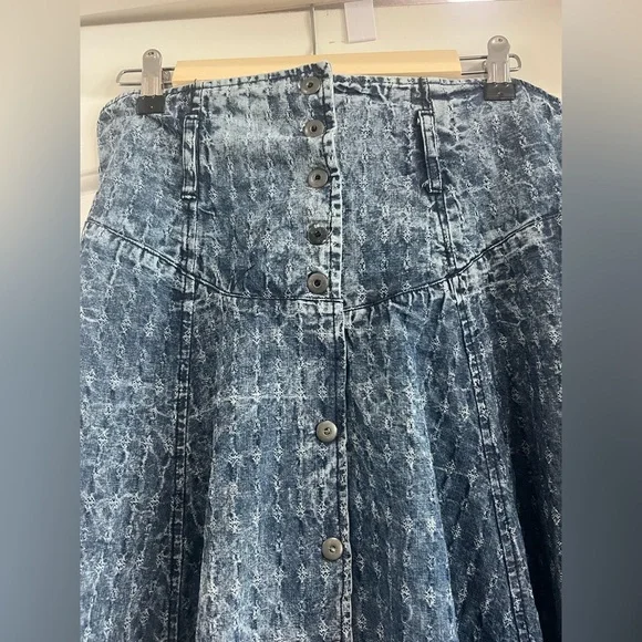 True Vintage Blue Denim Pleated Long Button Down Skirt Women’s Size XS/S Western - Picture 4 of 9